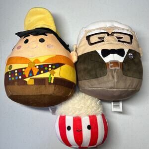 Disney Squishmallows Lot of 3 toys Movie "Up" Old Guy and Kid plus Popcorn GUC